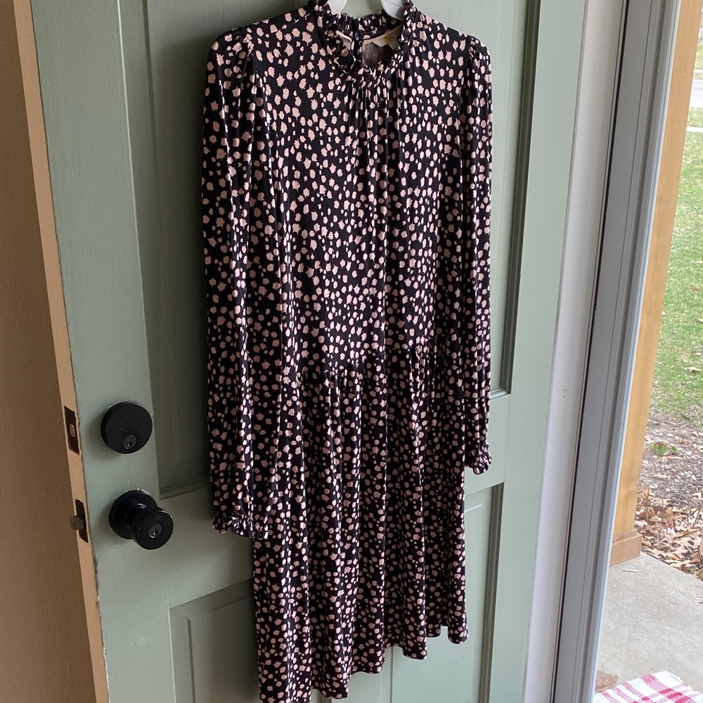 Boden Black and Pink Polka Dot Long Sleeve Dress
